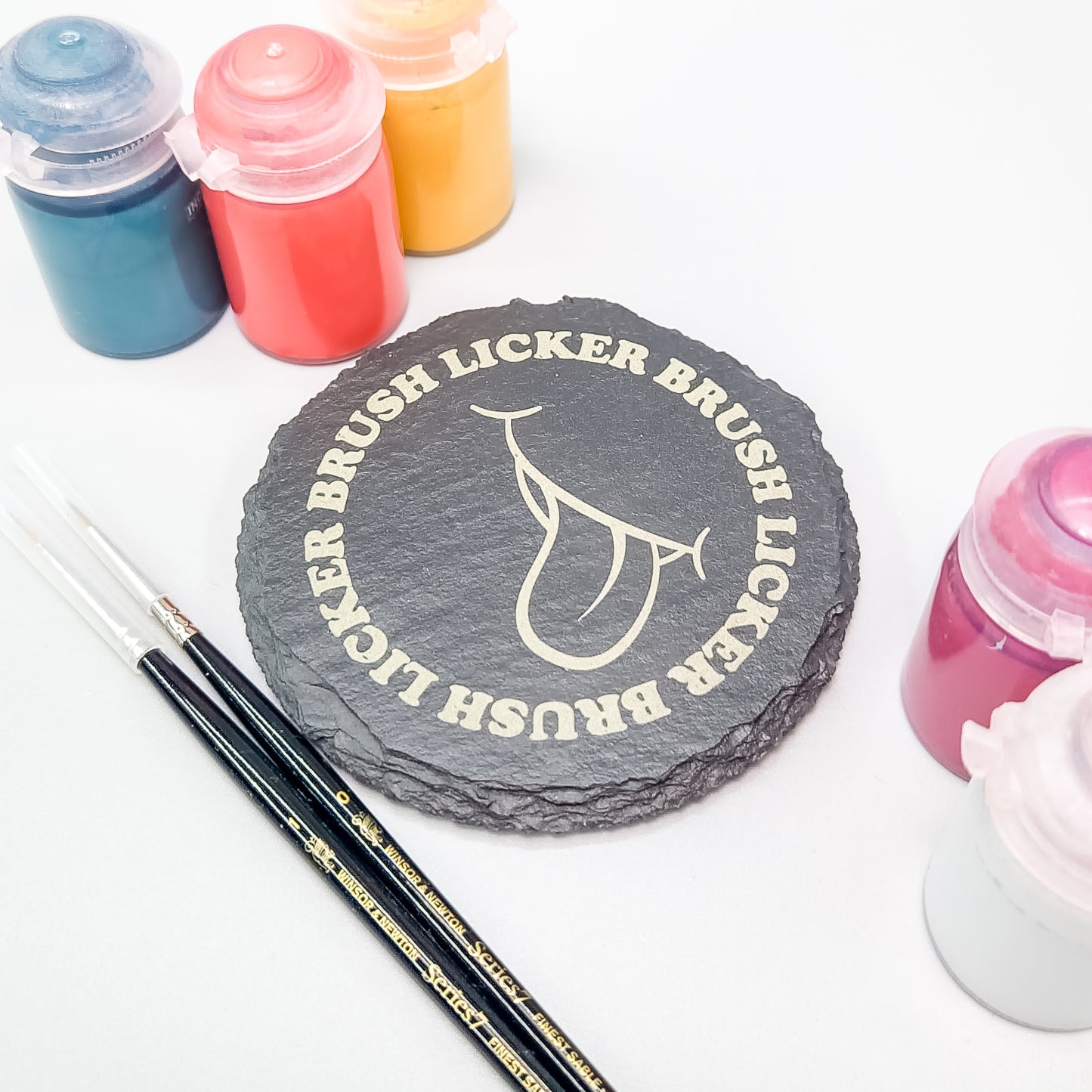 Brush Licker & Proud Round #1 Slate Coaster